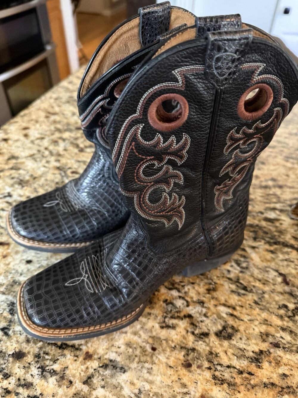 Ariat Boots Kids 1 Brown Red Leather Youth Western Cowboy Pull On Square Toe